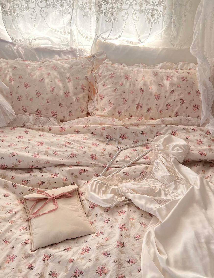 Embroidered Pink Floral Duvet Cover Set