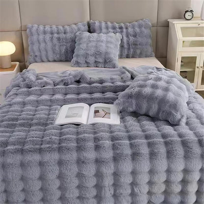VibeCore Marshmallow Ultra Plush Blanket Gray Angled Top View, showcasing its soft tufted material.