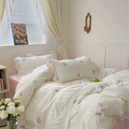 VibeCore Pastel Florals Duvet Cover Set Light Pink Left View