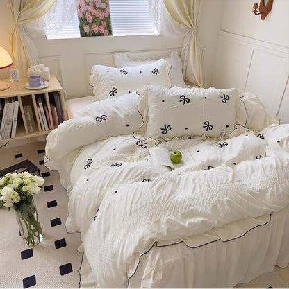 VibeCore Ribbon Ruffle Duvet Cover Set Front View